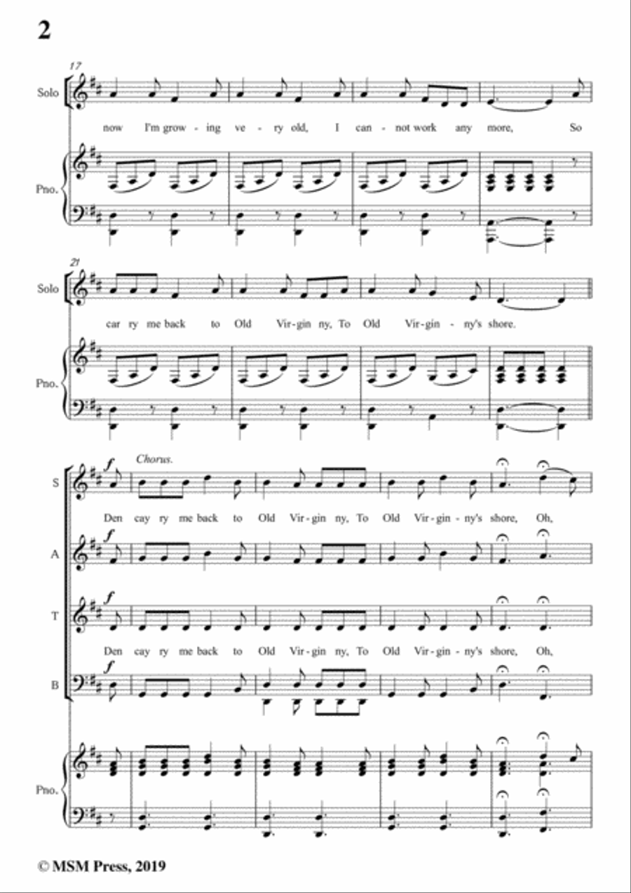 James A. Bland-Carry Me Back To Old Virginny,in D Major,for Voice &Pno Voice scores gallery preview page 4