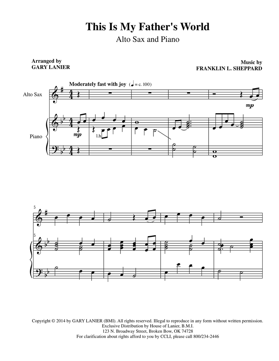 THREE HYMN ARRANGEMENTS for ALTO SAX and PIANO (Duet – Sax/Piano with Sax Part) image number null