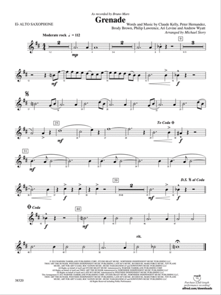 Grenade: E-flat Alto Saxophone Concert Band scores gallery preview page 1