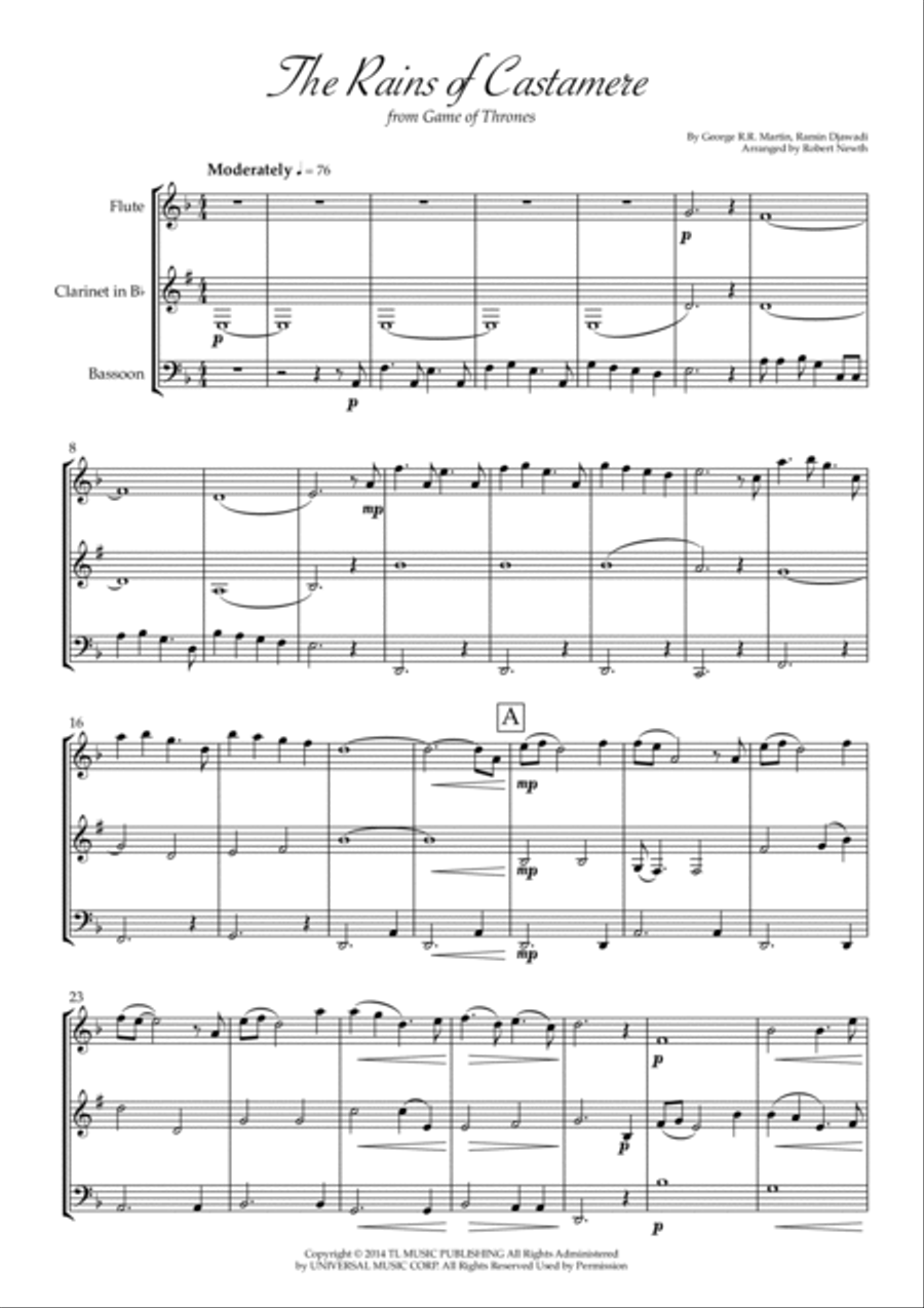 The Rains Of Castamere Woodwind Trio scores gallery preview page 1