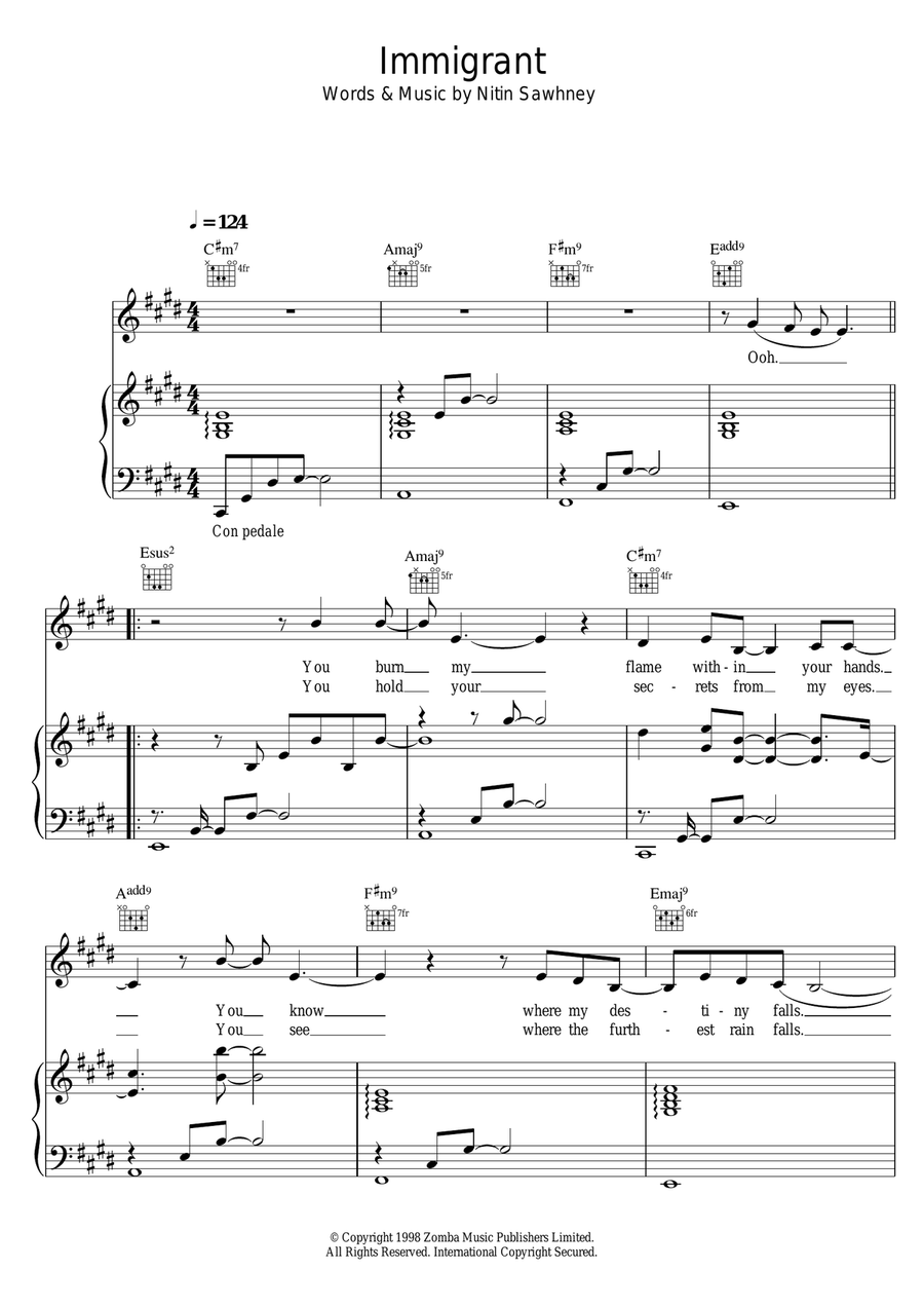 Immigrant Piano, Vocal scores gallery preview page 1