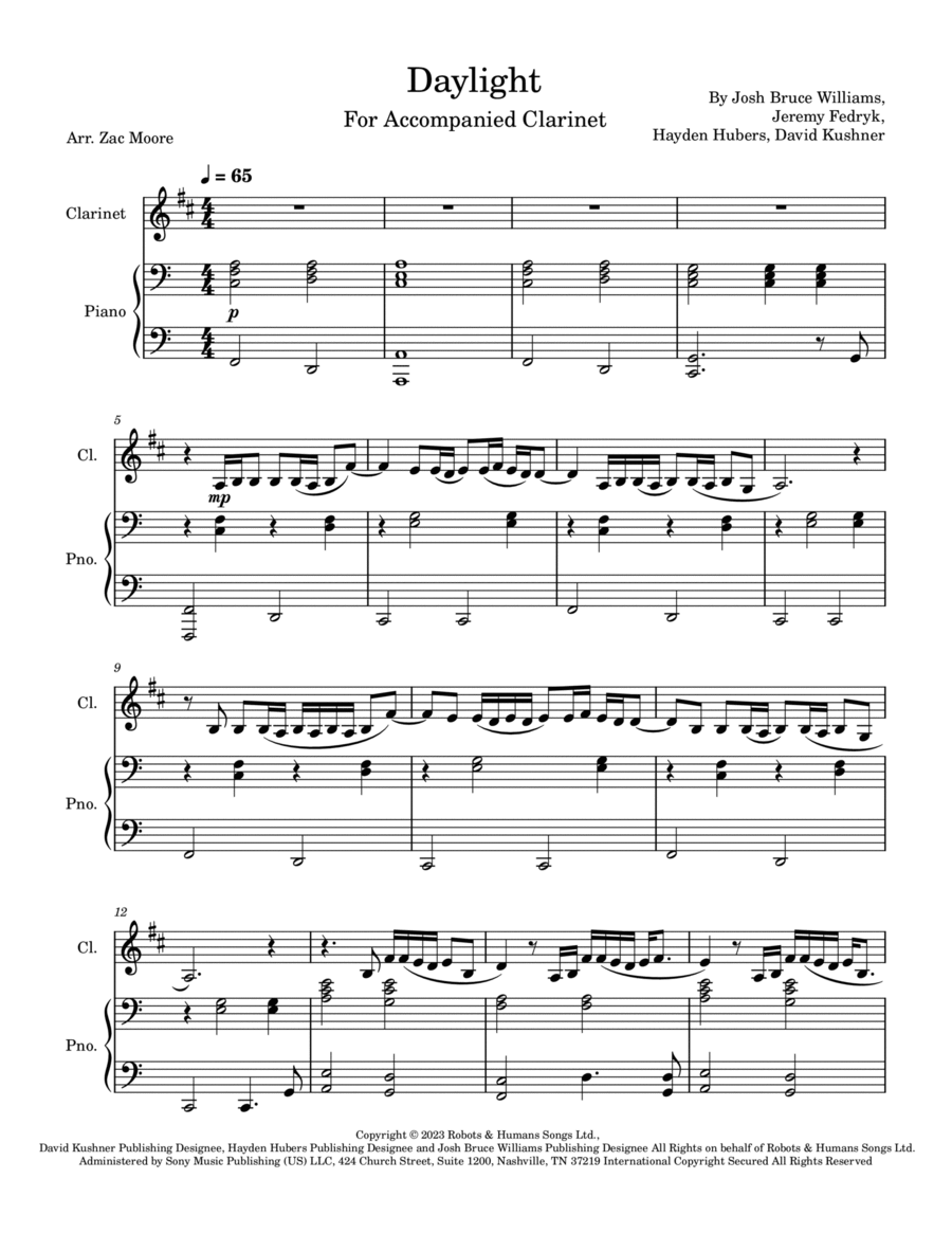 Daylight B-Flat Clarinet scores gallery preview page 1