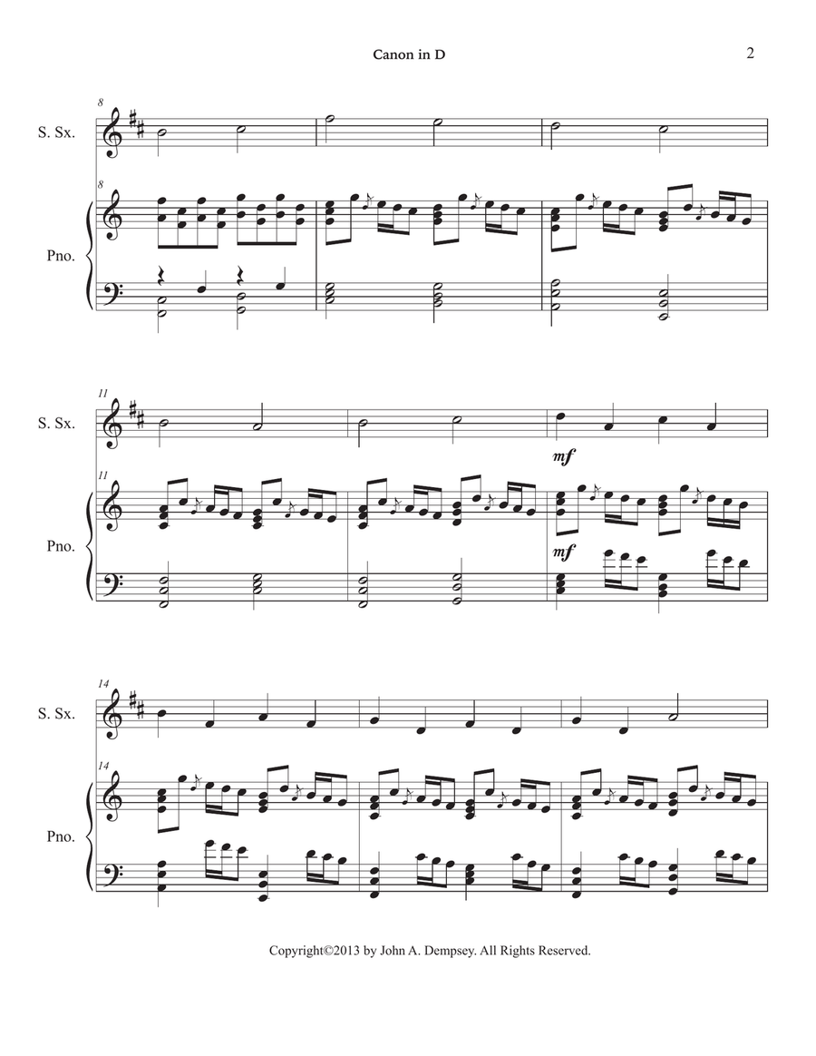 Canon in D (Soprano Sax and Piano) Soprano Saxophone scores gallery preview page 6