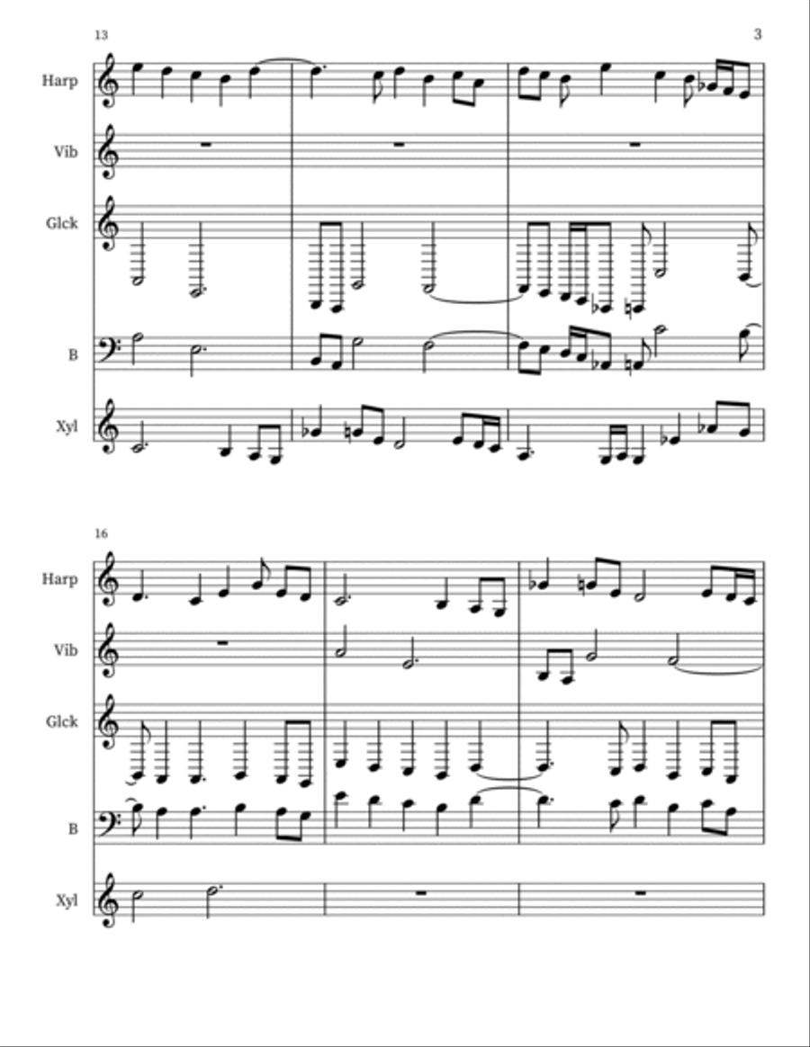 Valeurs por Harpsichord, Bass, Percussion a Voce Small Ensemble scores gallery preview page 3