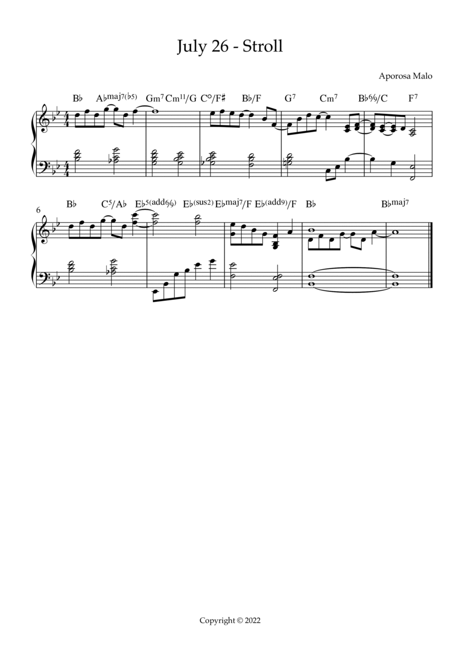 July 26 - Stroll Piano Solo scores gallery preview page 1