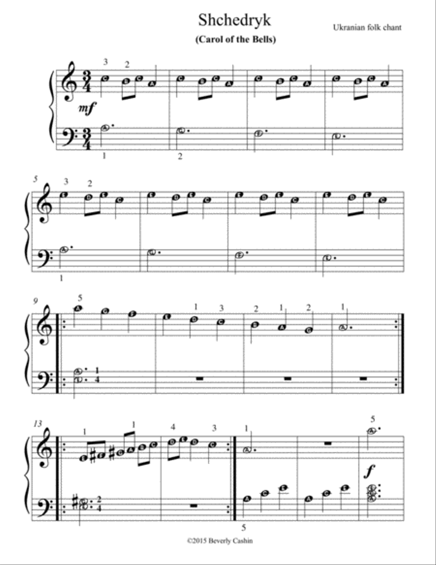 Carol of the Bells, easy reader notation Easy Piano scores gallery preview page 2