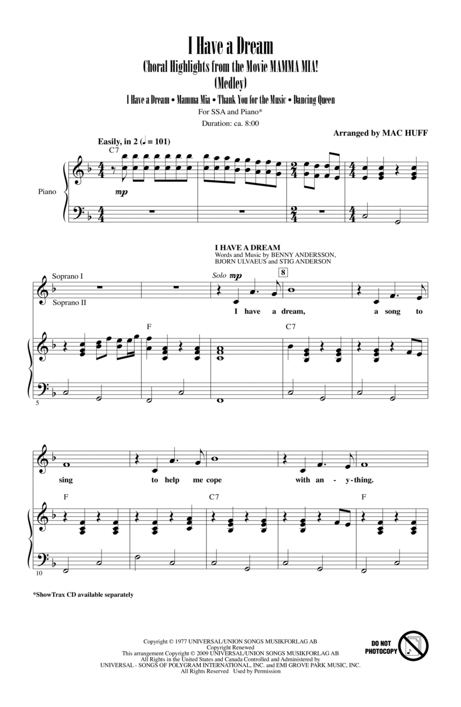 I Have A Dream - Choral Highlights from the Movie Mamma Mia! (Medley) SSA scores gallery preview page 1