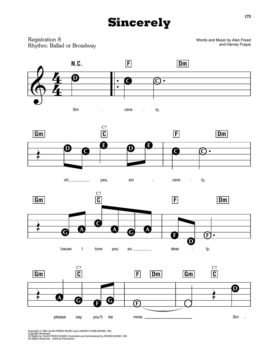 Sincerely Electronic Keyboard scores gallery preview page 1