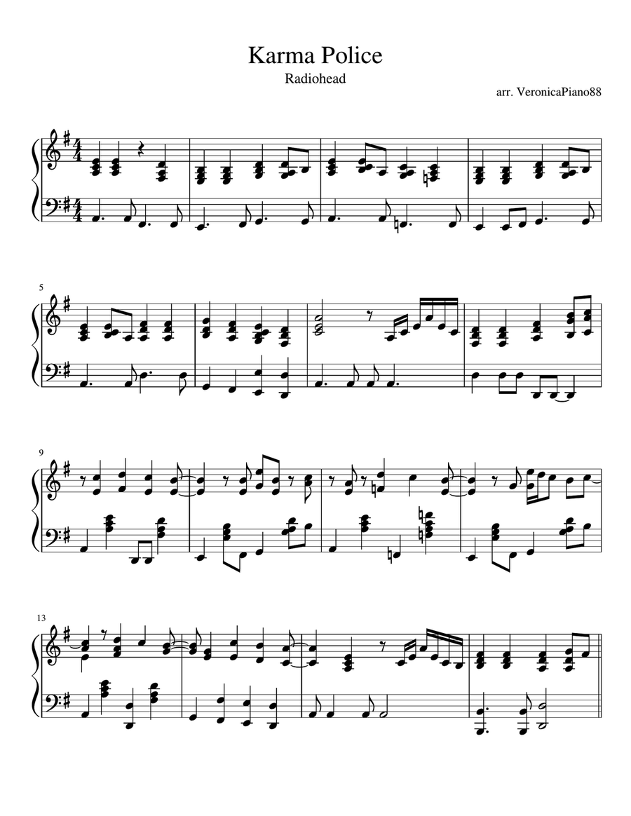 Karma Police Piano Solo scores gallery preview page 1