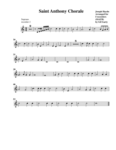 Saint Anthony Chorale (arrangement for 5 recorders)
