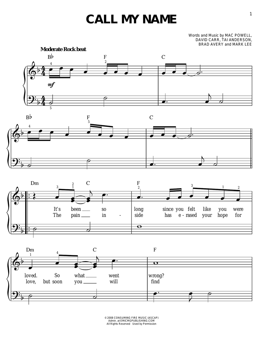 Call My Name Call My Name Easy Piano scores gallery preview page 1