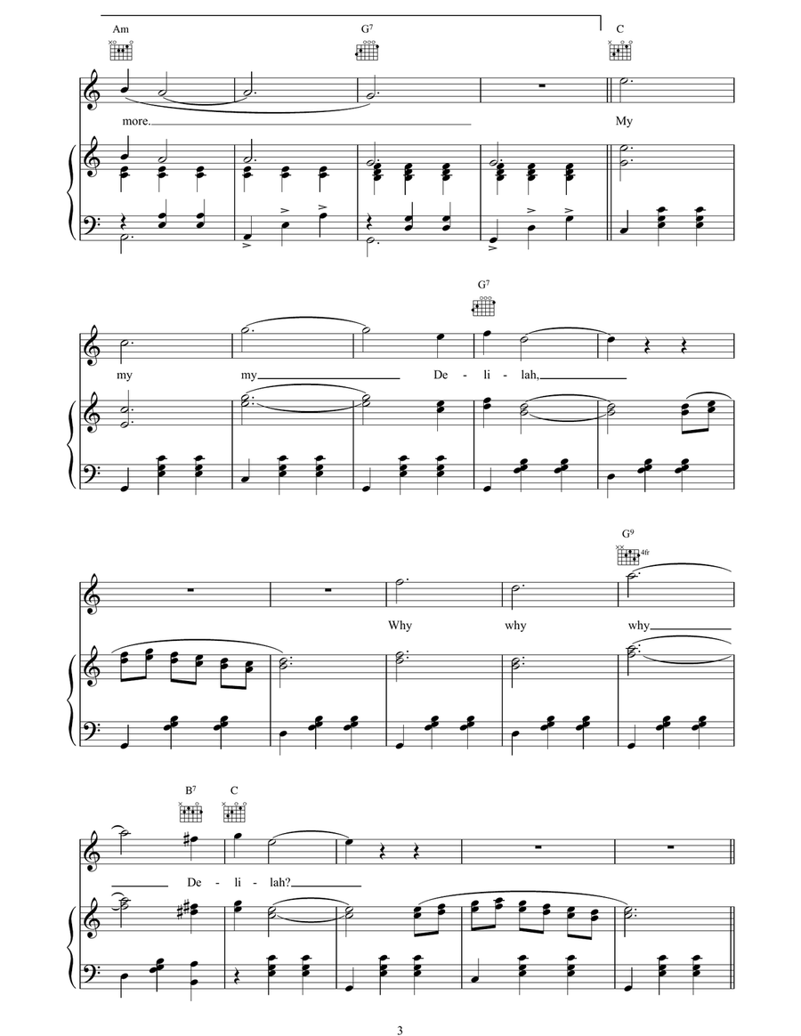 Delilah Delilah Piano, Vocal, Guitar scores gallery preview page 3