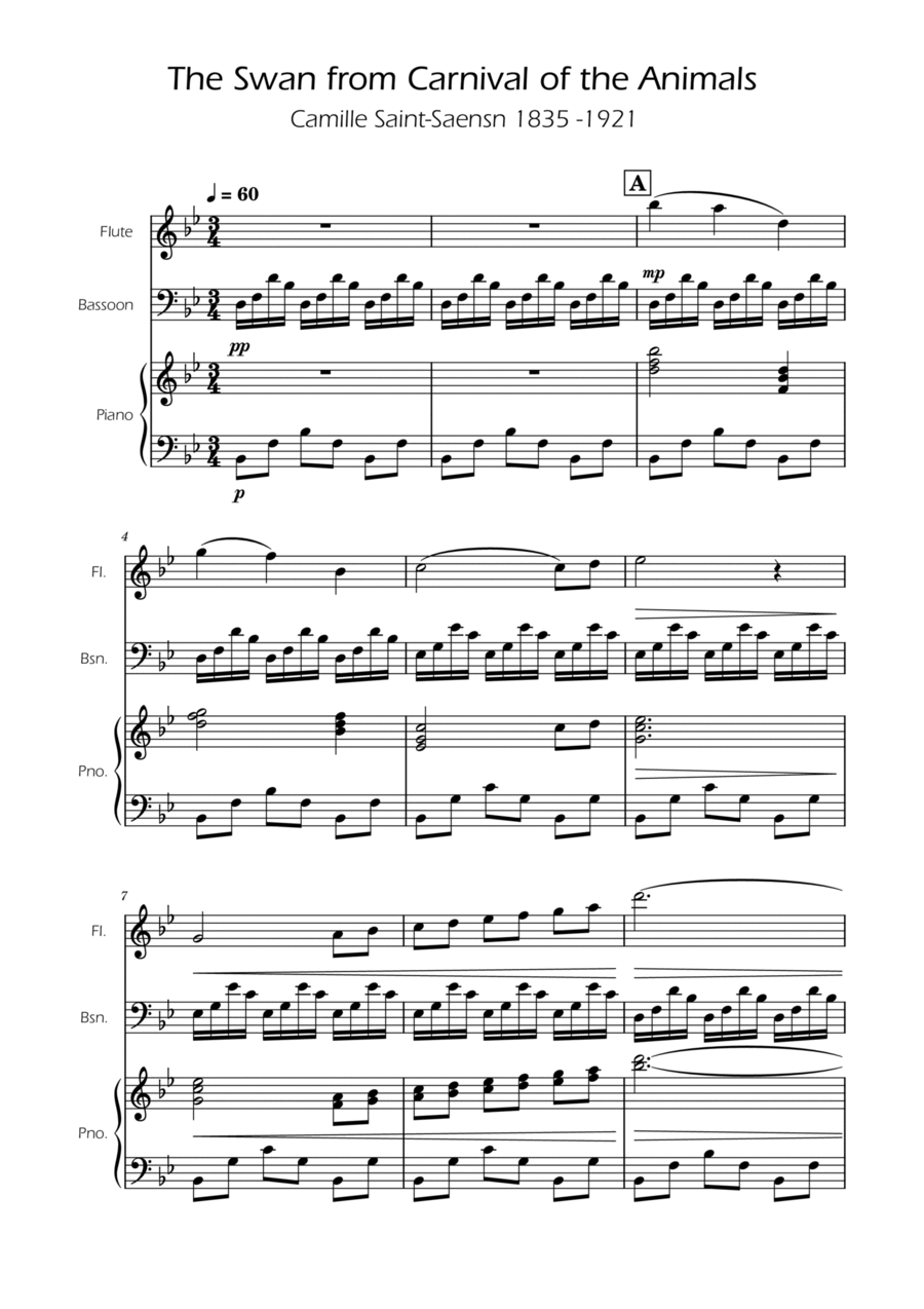 Book cover for The Swan - Saint-Saens - Flute and Bassoon Duet w/ Piano