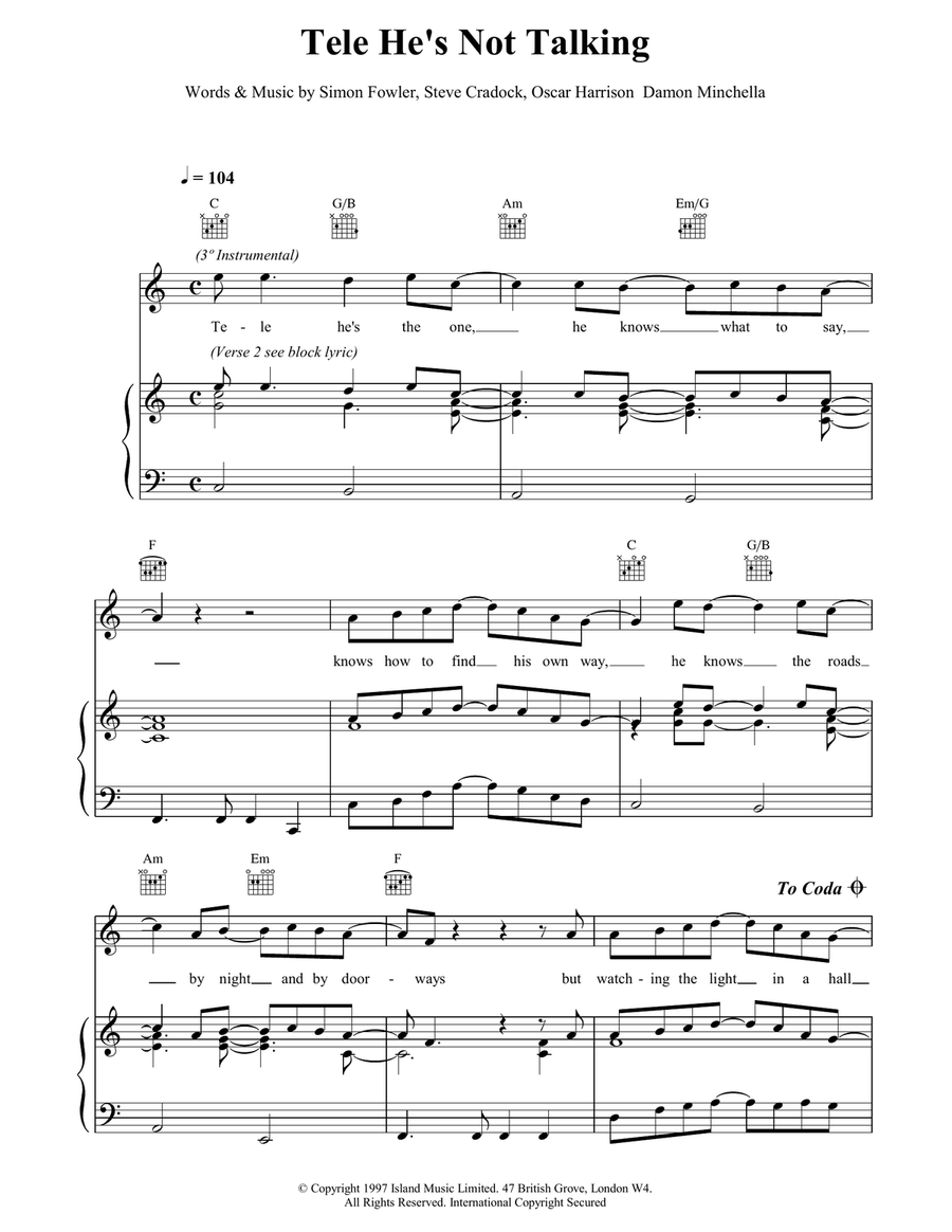 Tele He's Not Talking Piano, Vocal, Guitar scores gallery preview page 1