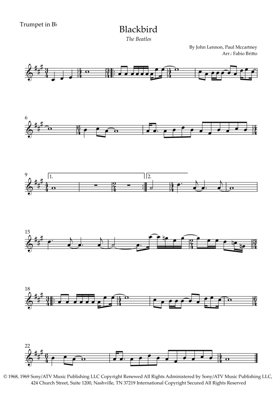 Blackbird B-Flat Trumpet scores gallery preview page 1