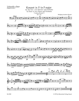 Concerto for three or two Pianos and Orchester No. 7 F major KV 242 'Lodron Concerto'