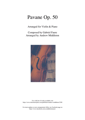 Book cover for Pavane Op. 50 arranged for Violin and Piano