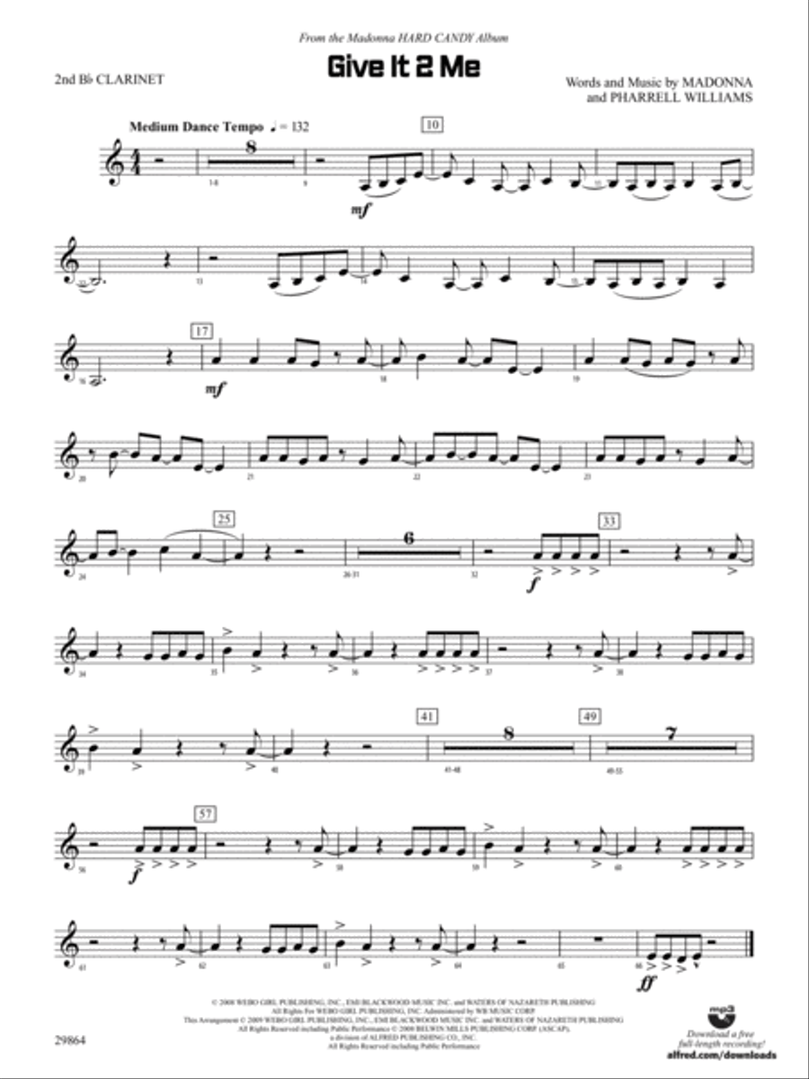 Give It 2 Me: 2nd B-flat Clarinet Concert Band scores gallery preview page 1