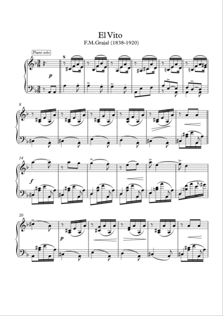 El Vito traditional Piano solo Piano Solo scores gallery preview page 1