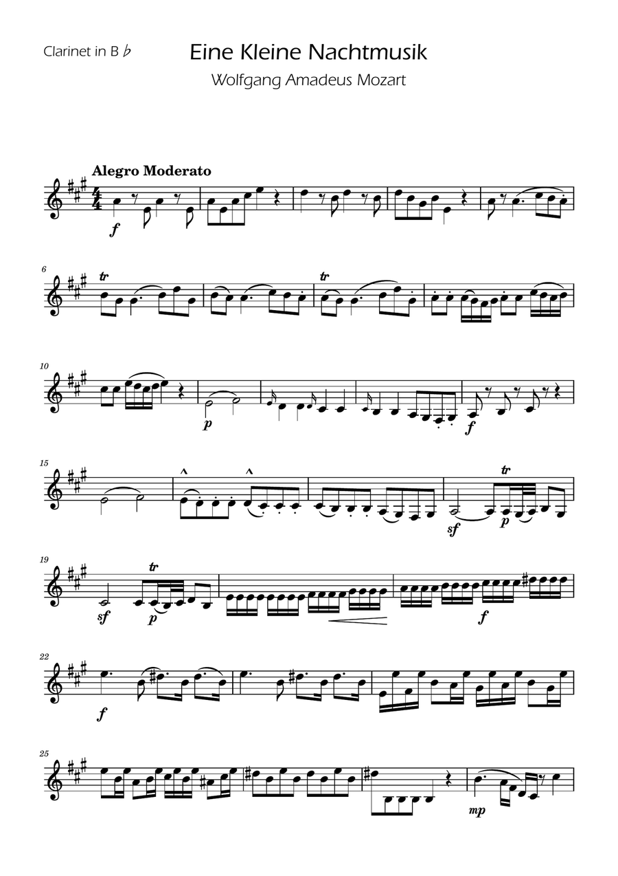 Mozart: Eine Kleine Nachtmusik (K.525) - Clarinet in Bb Solo