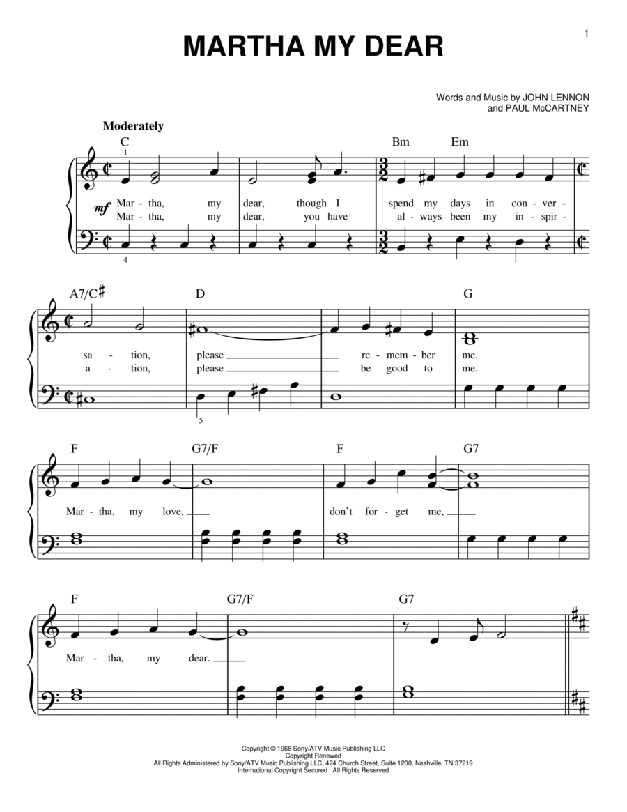 Martha My Dear Easy Piano scores gallery preview page 1