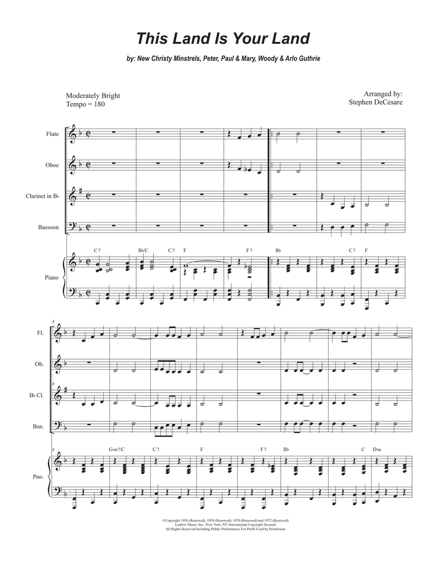 This Land Is Your Land Woodwind Quartet scores gallery preview page 1