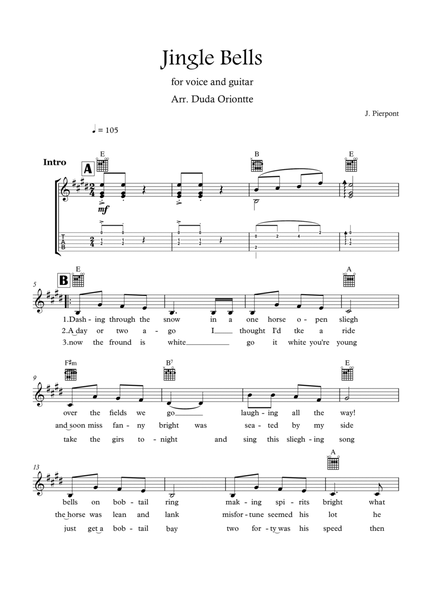 Jingle Bells (E major - TABS - with lyrics) image number null