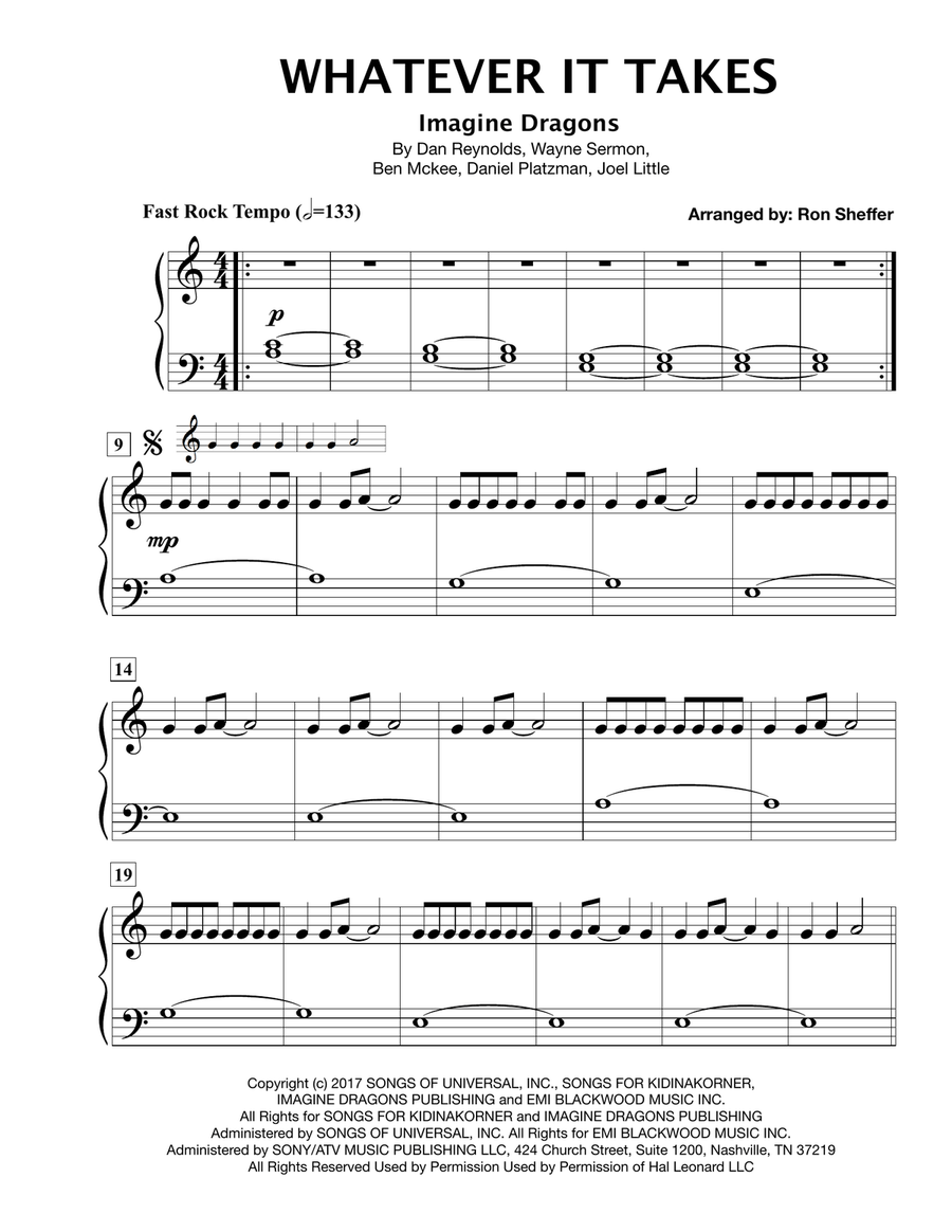 Whatever It Takes Easy Piano scores gallery preview page 1