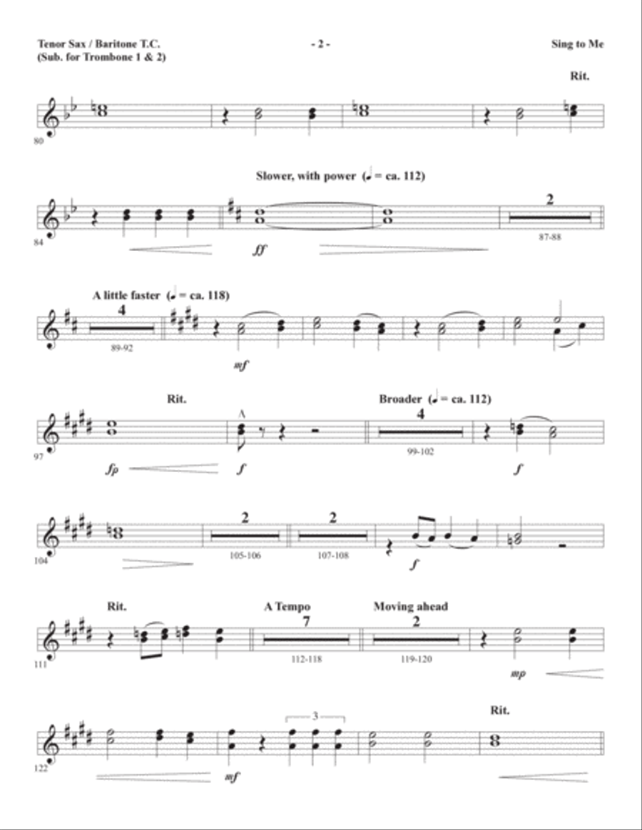 Sing to Me - Tenor Sax/BariTC (sub Tbn 1-2) Choir scores gallery preview page 2