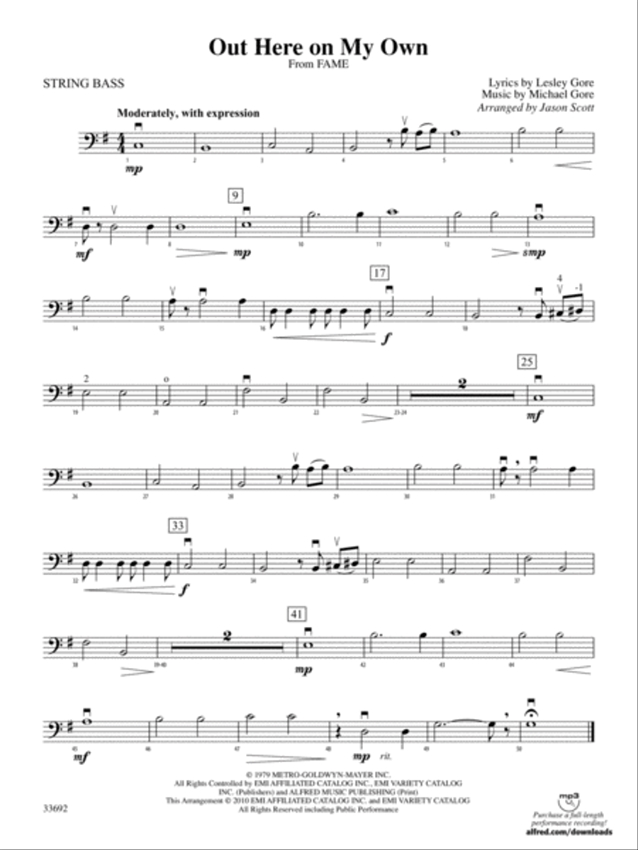Out Here on My Own (from the motion picture Fame): String Bass String Orchestra scores gallery preview page 1