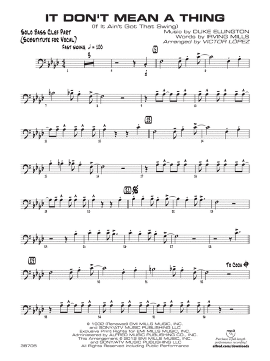 It Don't Mean a Thing (If It Ain't Got That Swing): Solo Bass Clef Part (Substitute for Vocal)