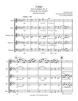 Largo (from "Symphony No. 9") ("From the New World") (Db) (Woodwind Quintet - 1 Flute, 1 Oboe, 1 Cla