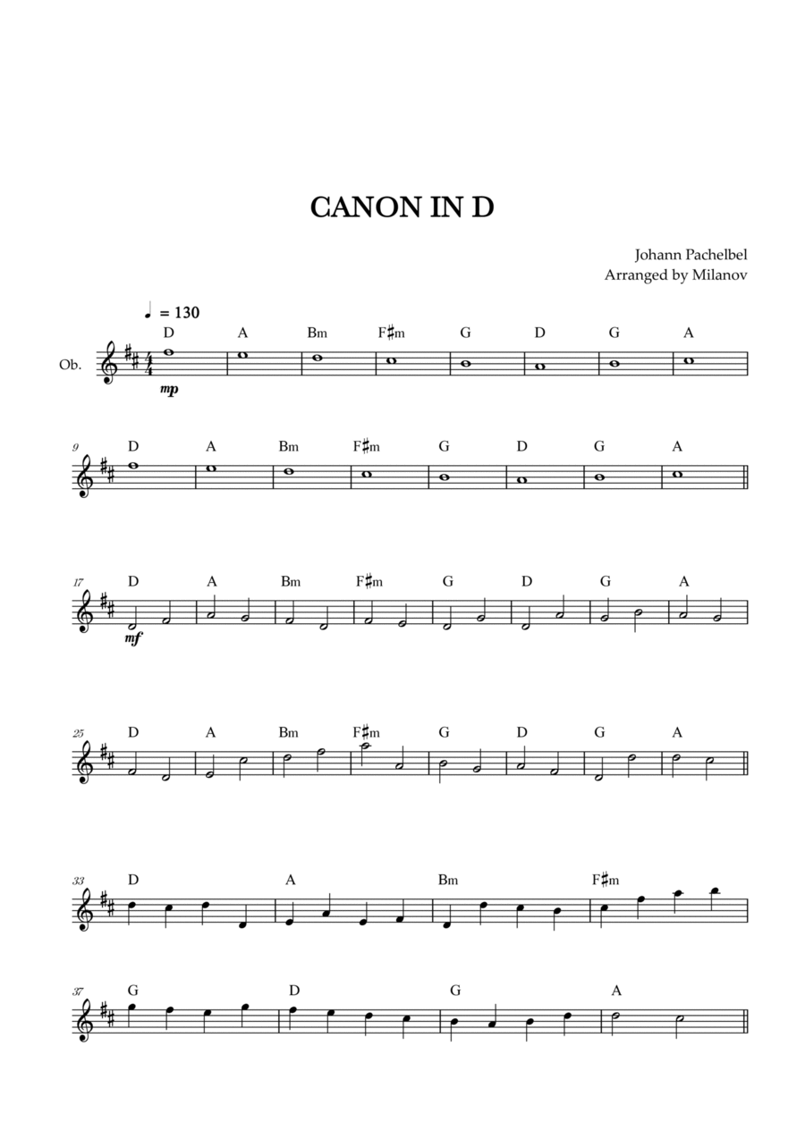 Canon in D | Pachelbel | Oboe Oboe Solo scores gallery preview page 1