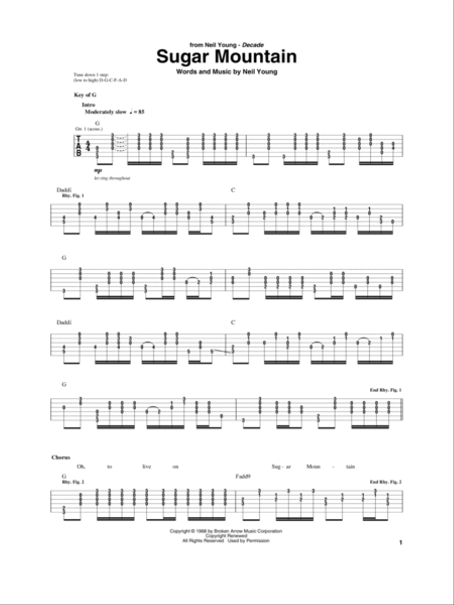 Sugar Mountain Guitar scores gallery preview page 1