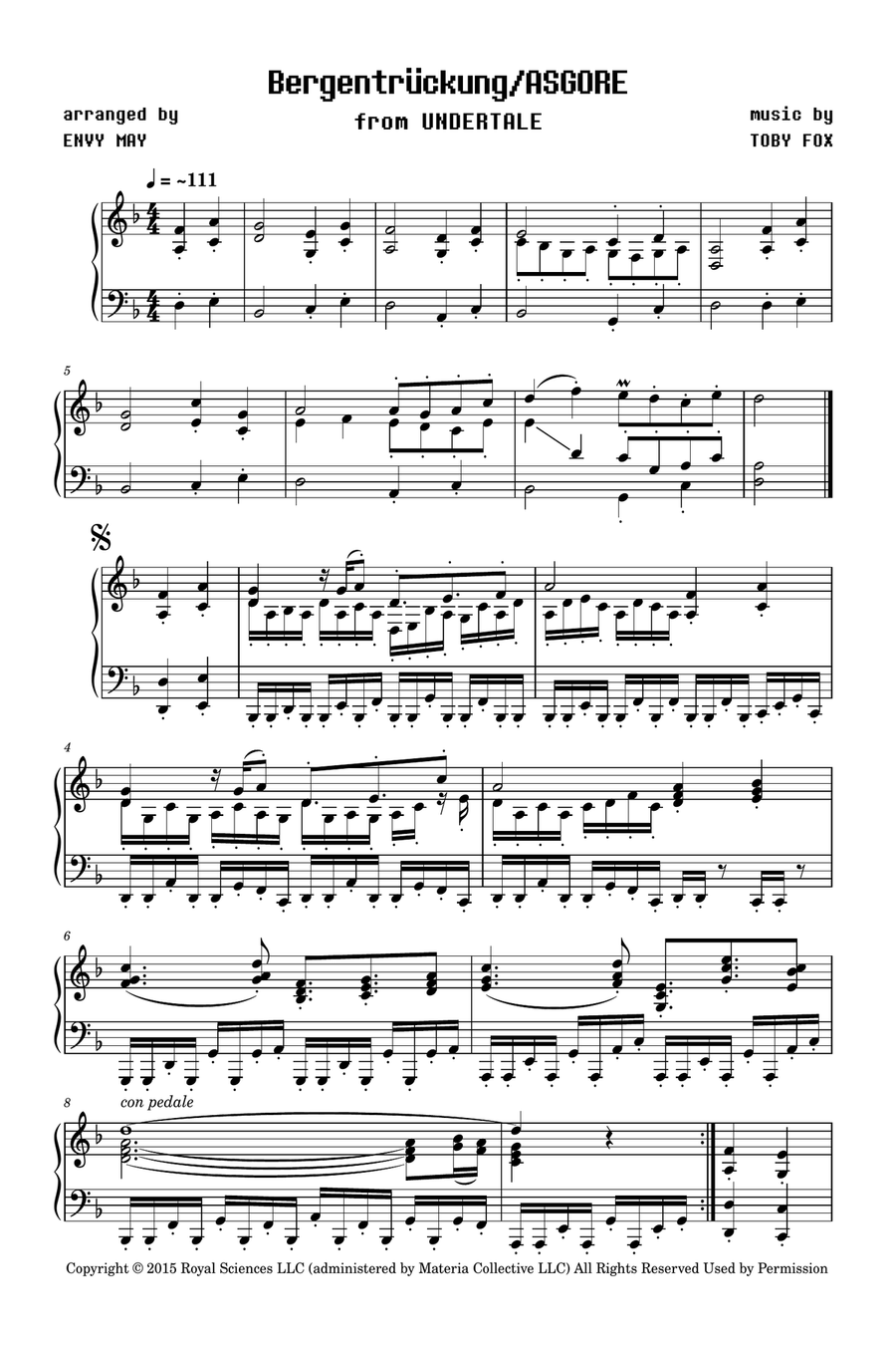 Asgore Asgore Piano Solo scores gallery preview page 1
