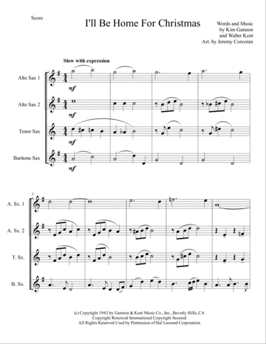 I'll Be Home For Christmas Woodwind Quartet scores gallery preview page 2