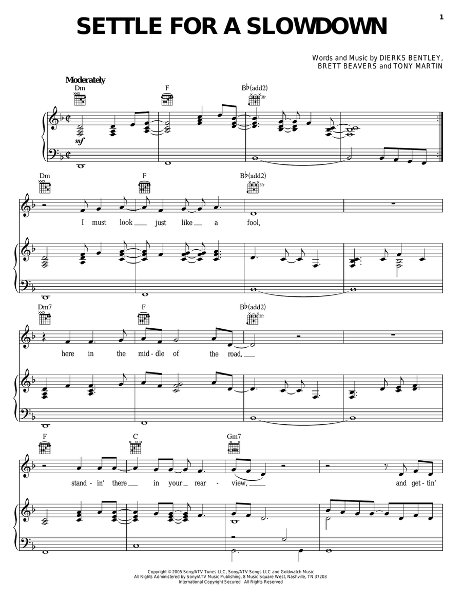 Settle For A Slowdown Piano, Vocal, Guitar scores gallery preview page 1