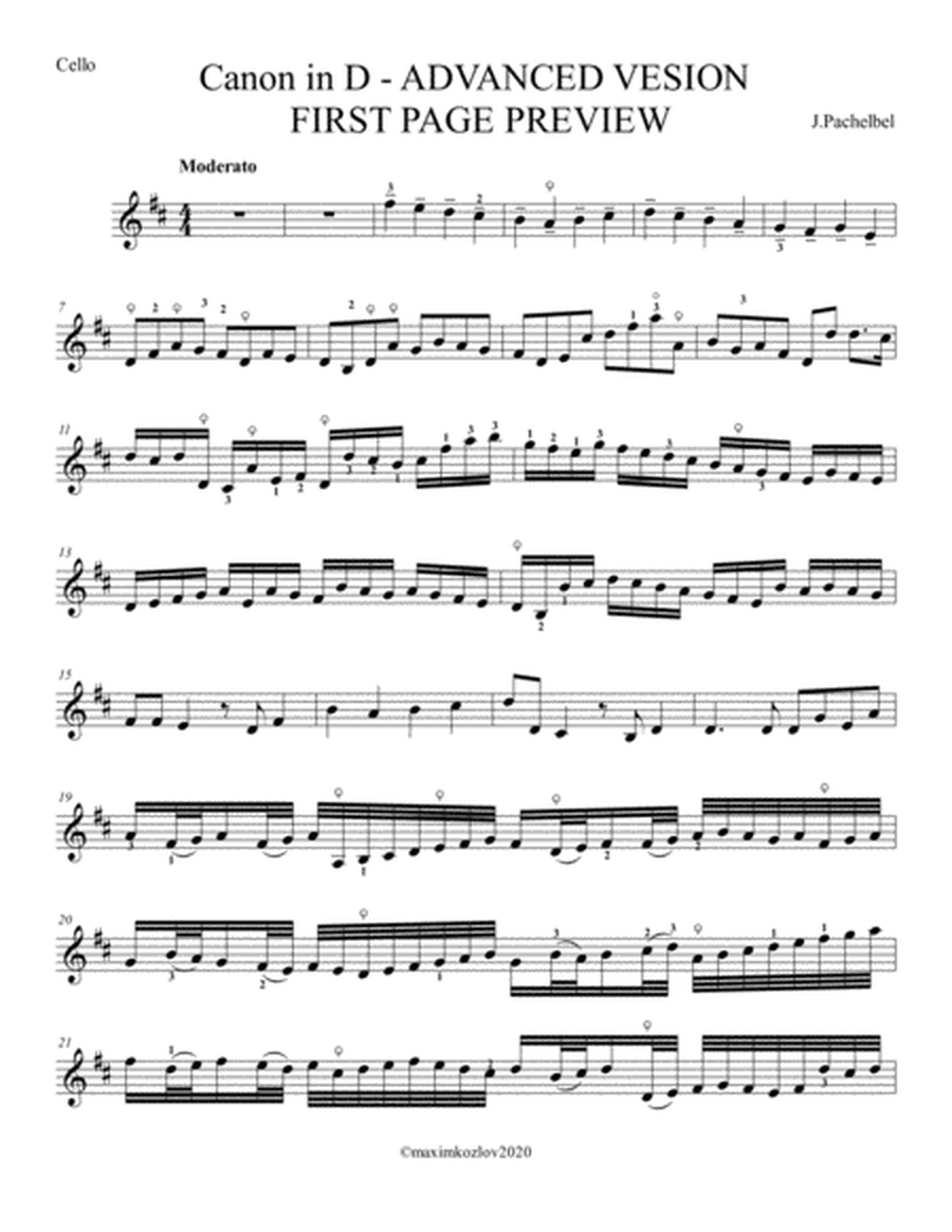 Johann Pachelbel Canon for Cello (two versions - advanced and intermediate) and Piano