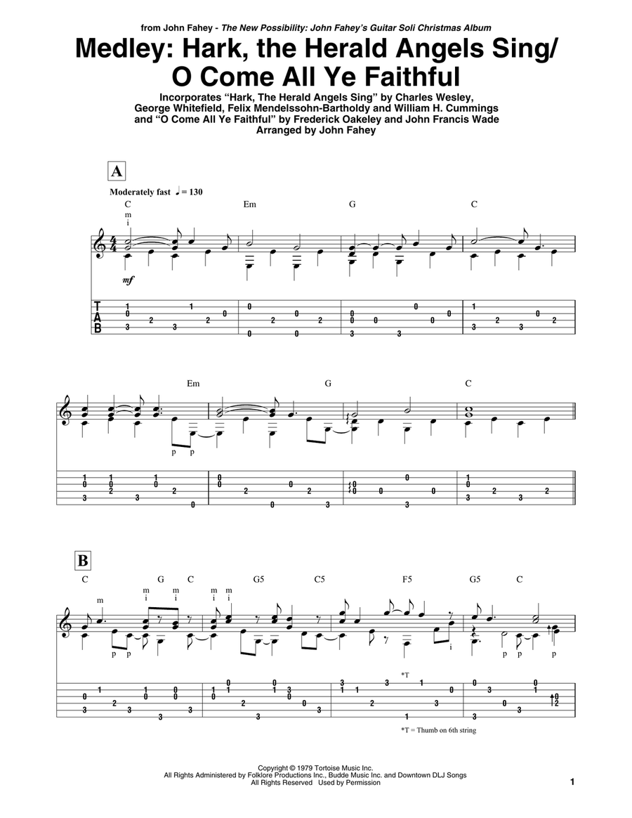 Hark, The Herald Angels Sing / O Come All Ye Faithful - Medley Guitar Tablature scores gallery preview page 1