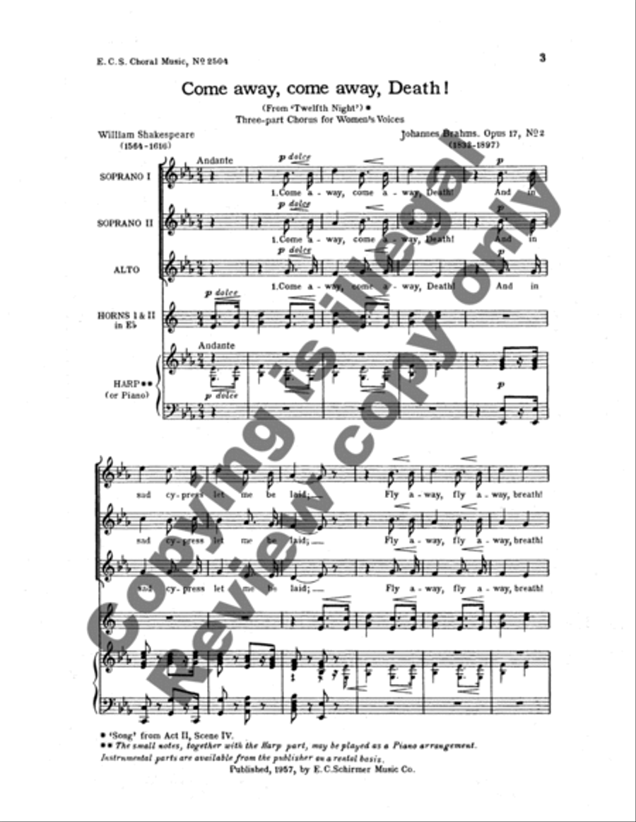 Come Away, Come Away, Death!, Op. 17/2 SSA scores gallery preview page 6