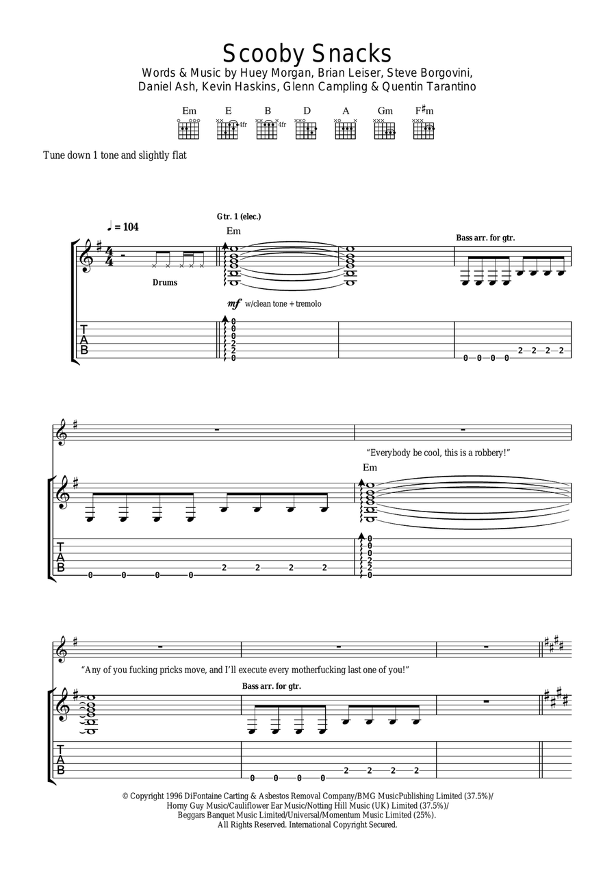 Scooby Snacks Scooby Snacks Guitar Tablature scores gallery preview page 1