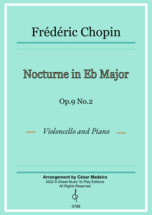 Book cover for Nocturne Op.9 No.2 by Chopin - Cello and Piano (Full Score)