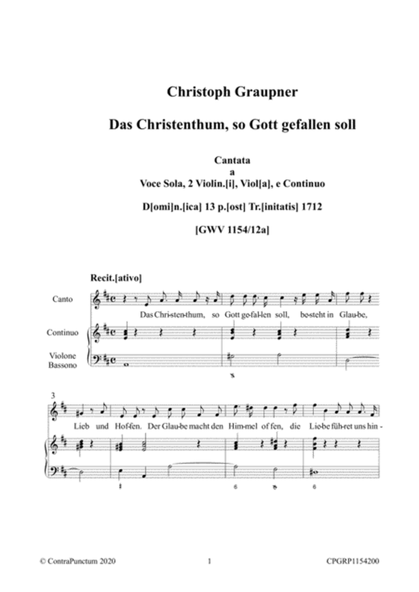 Graupner Christoph Cantata Das Christenthum so Gott gefallen soll GWV 1154/12a image number null