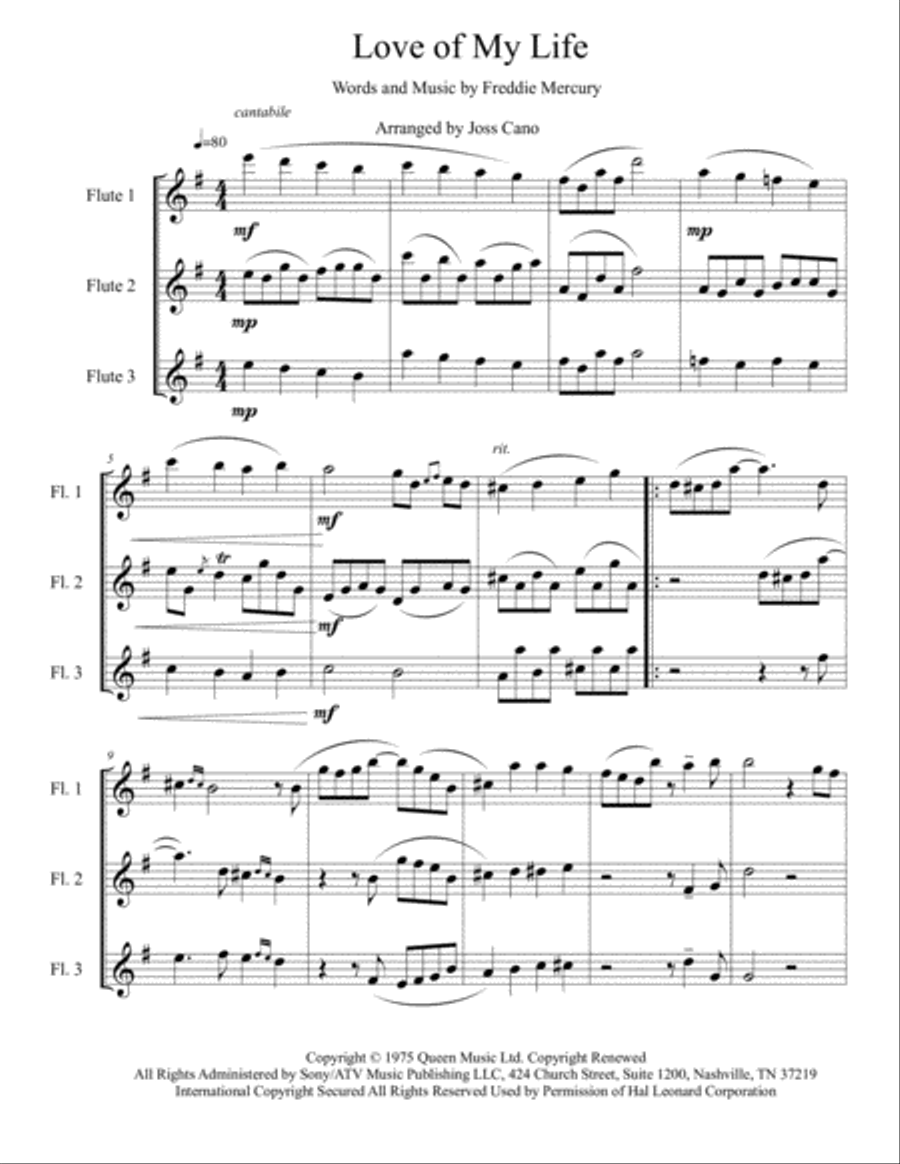 Love Of My Life Woodwind Trio scores gallery preview page 1