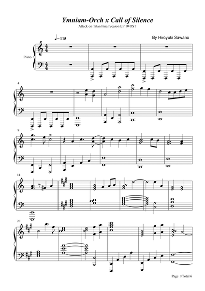 Ymniam Orch Call of Silence Piano Solo Sheet image number null
