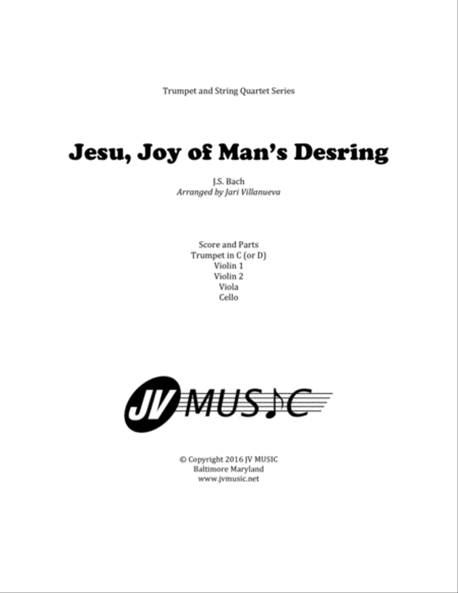 Jesu, Joy of Man's Desiring for Trumpet and String Quartet Chamber Orchestra scores gallery preview page 1