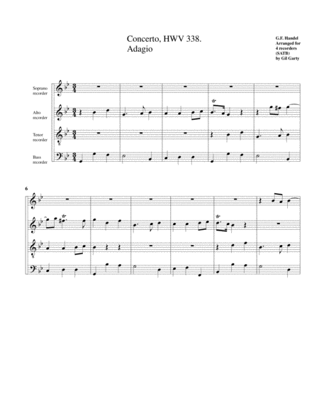 Adagio, Allegro & Vivace from concerto HWV 338 (Arrangement for 4 recorders)