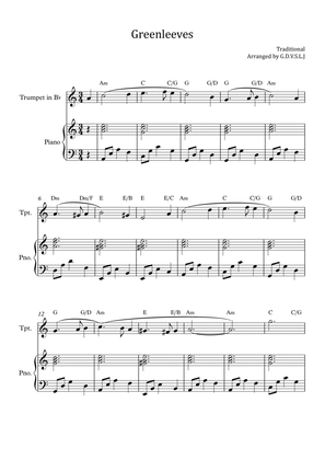 Greensleeves - Trumpet Bb + Piano Accompaniment