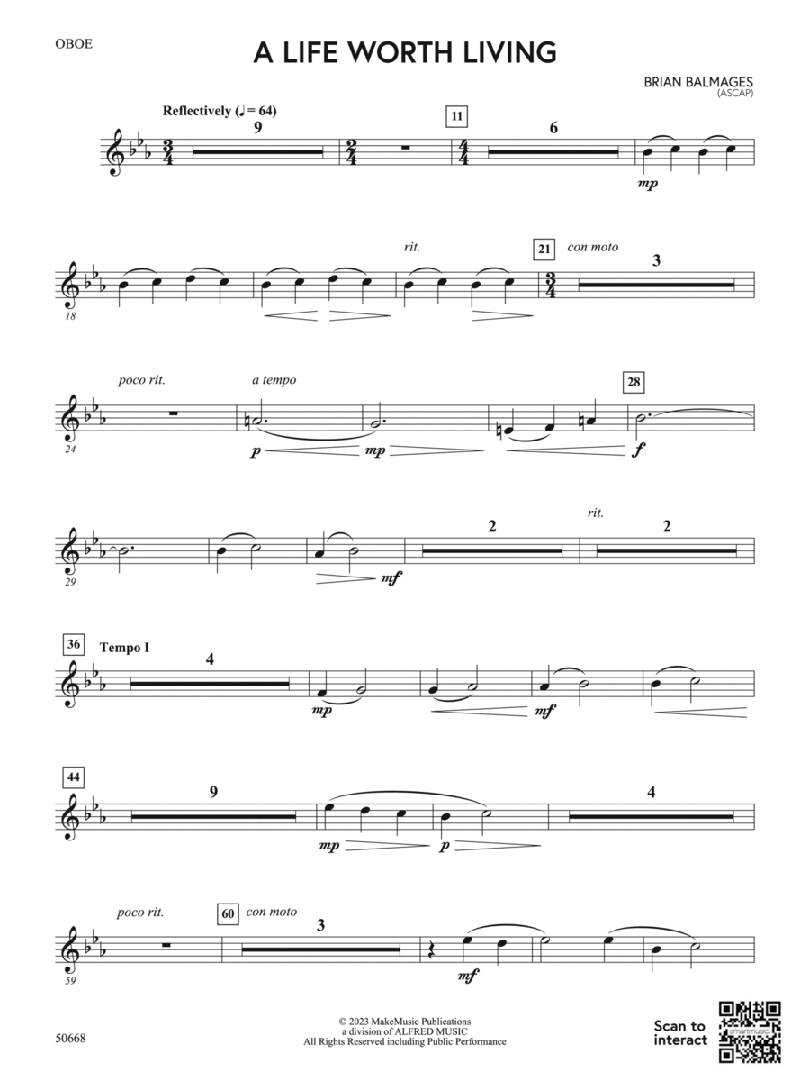 A Life Worth Living: Oboe Concert Band scores gallery preview page 1