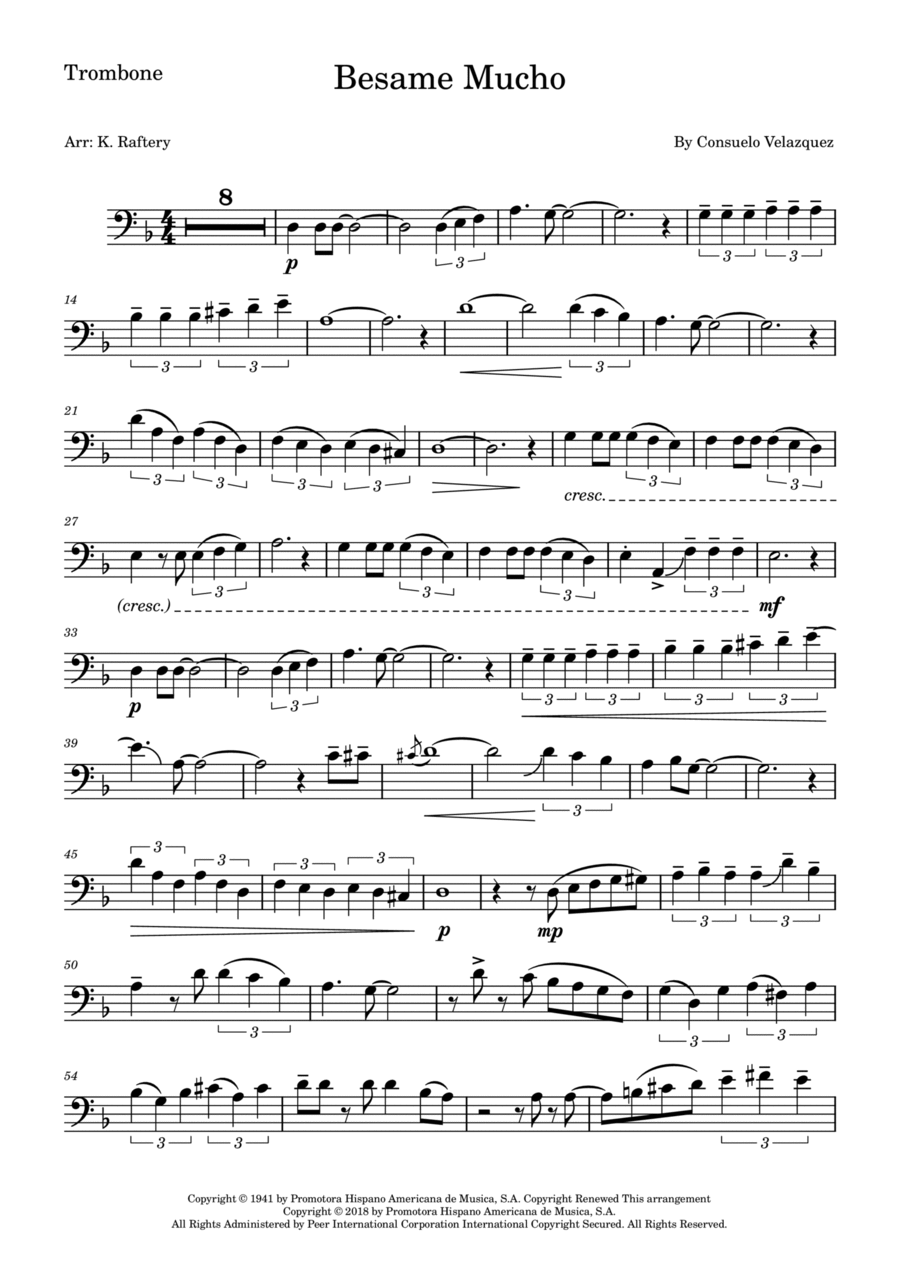 Bésame Mucho Trombone Solo scores gallery preview page 1